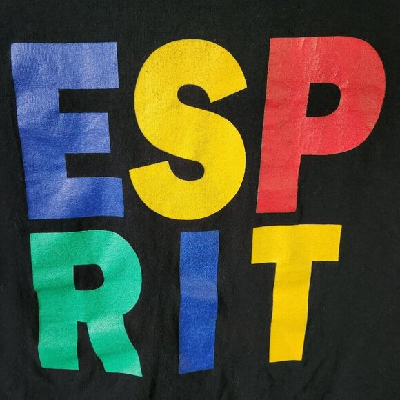 Esprit  Vintage 90s Sport T Shirt Single Stitch XL Black Crew Spell Out Logo USA - Picture 5 of 14